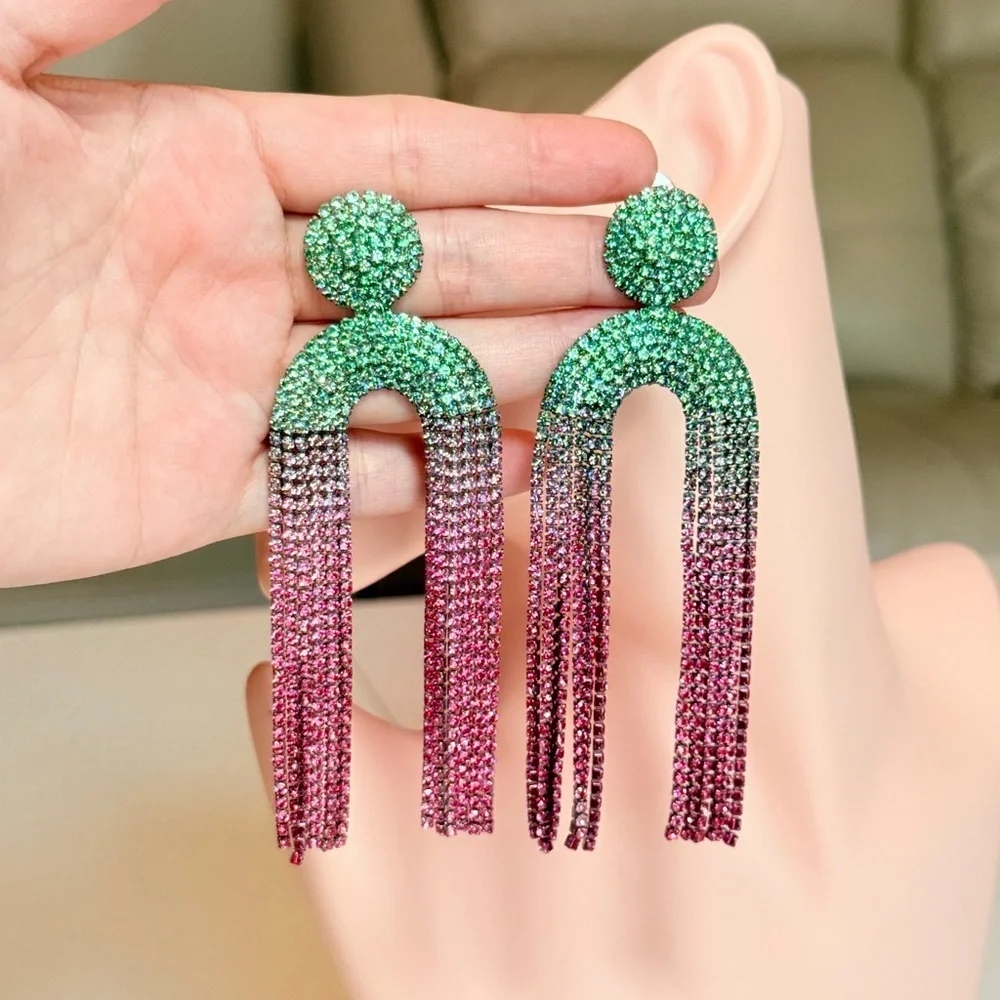 ⚜️ Elegant Spring Pink and Green Ombre Earrings
